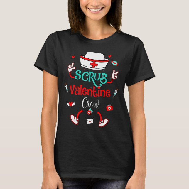 Camiseta Funny Scrub Valentines Day Nurse Crew Family Group (Frente)
