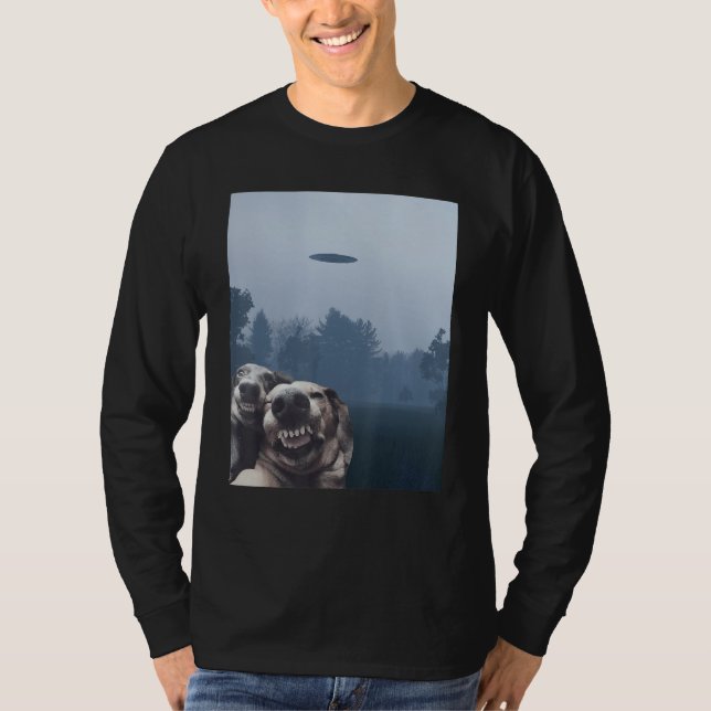Camiseta Funny selfie Dogs With Alien UFO Funny Dog With hi (Frente)