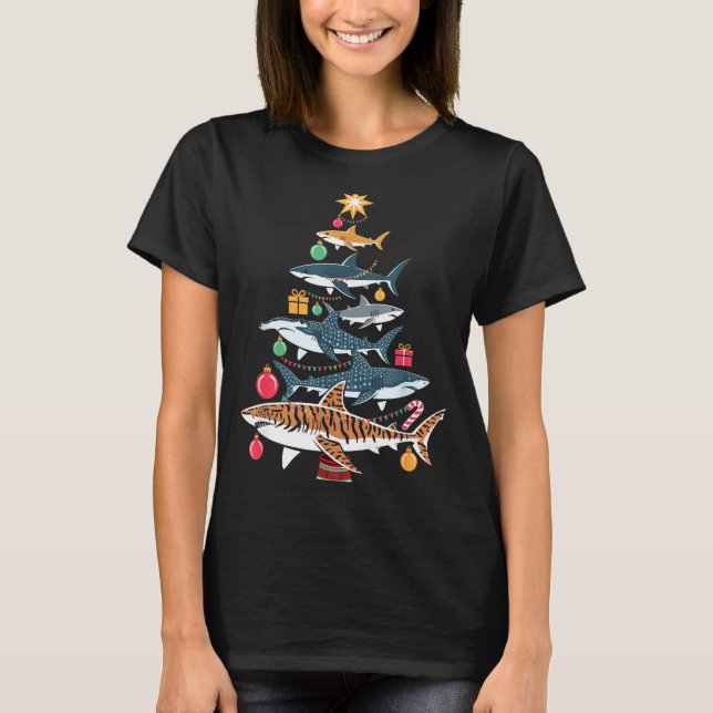 Camiseta Funny Shark Christmas Tree  (Frente)