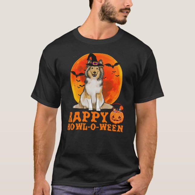 Camiseta Funny Shetland Sheepdog Dog Halloween Happy Howl-o (Frente)