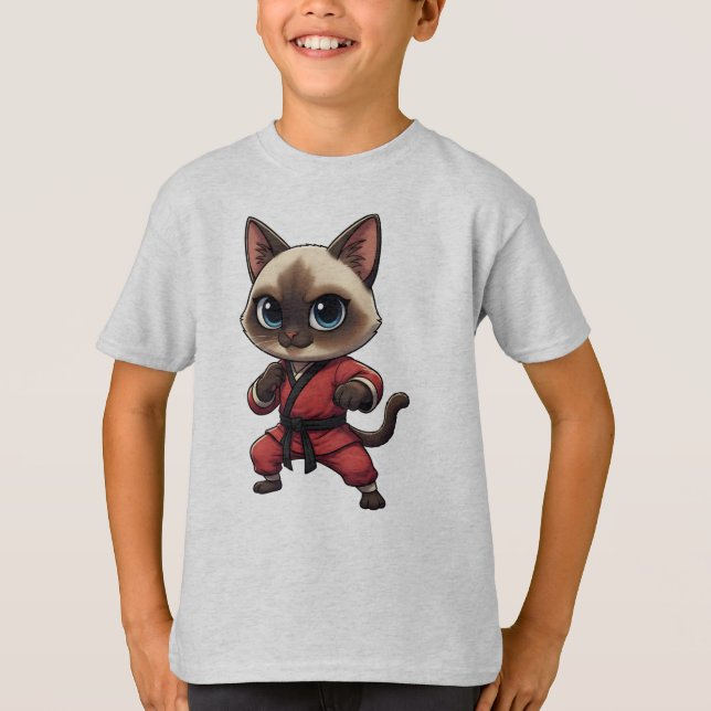 Camiseta Funny Siamese Kung Fu Cat, Kitten Martial Arts (Frente)