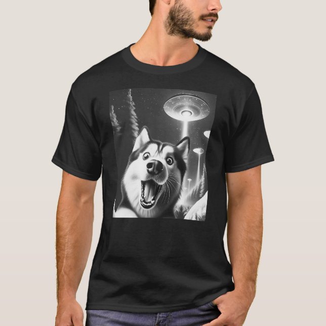 Camiseta Funny Siberian Husky Alien UFO Taking a Selfie Dog (Frente)
