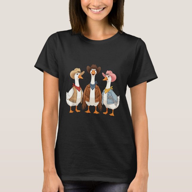 Camiseta Funny Silly Goose Cowboy Western Cowgirl Goose Hum (Frente)
