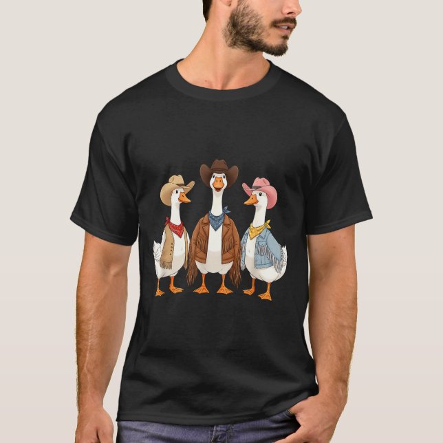 Camiseta Funny Silly Goose Cowboy Western Cowgirl Goose Hum (Frente)