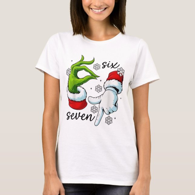 Camiseta Funny Six Seven 67 Meme 6 7 Christmas Elf Hand Boy (Frente)