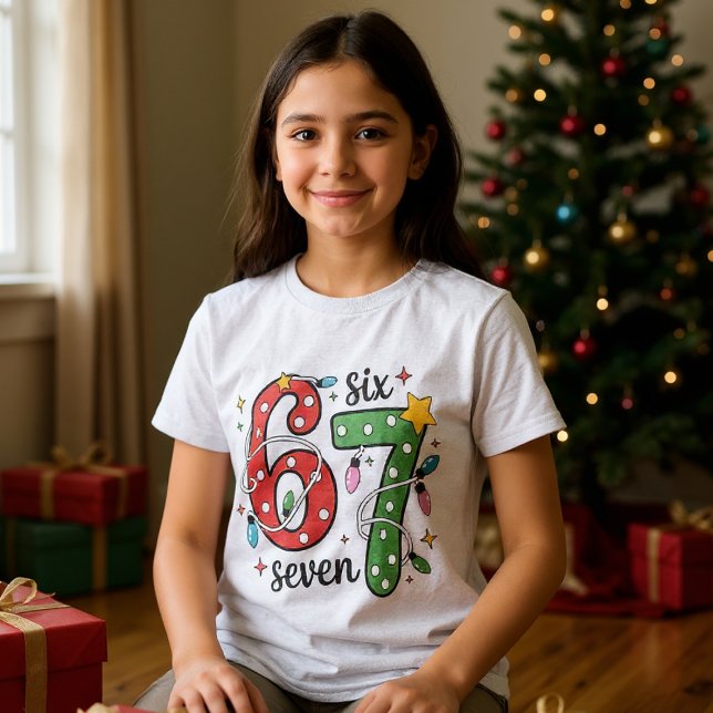 Camiseta Funny Six Seven 67 Meme Christmas Lights Kids (Criador carregado)