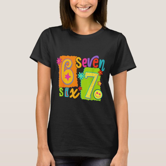 Camiseta Funny Six Seven 6 7 Meme 67 Mulheres Meni (Frente)