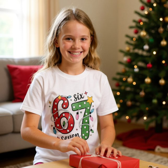 Camiseta Funny Six Seven 6 7 Meme Christmas Lights Kids (Criador carregado)