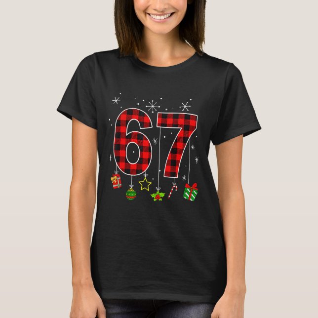 Camiseta Funny Six Seven 6 7 Meme Humor 67 Red Plaid Christ (Frente)