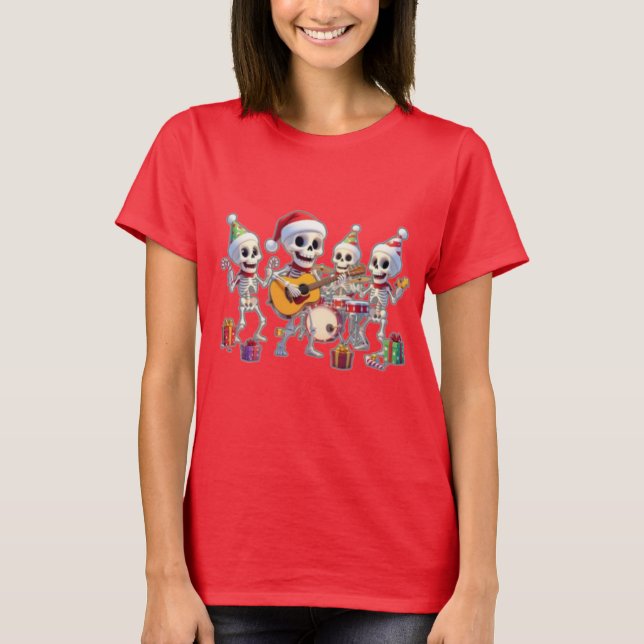 Camiseta Funny Skeleton Band Christmas & New Year – 3D Cart (Frente)