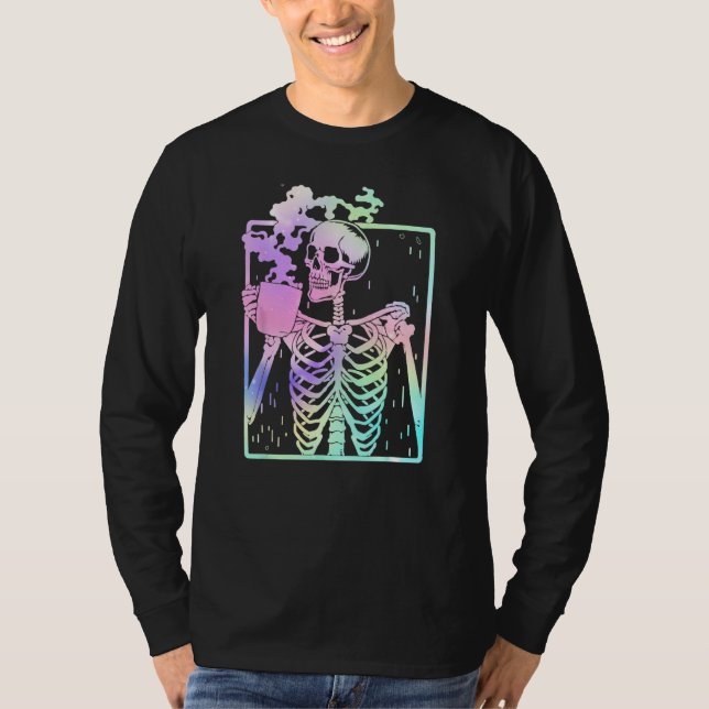 Camiseta Funny Skeleton Drinking Coffee Caffeine   Coffee B (Frente)