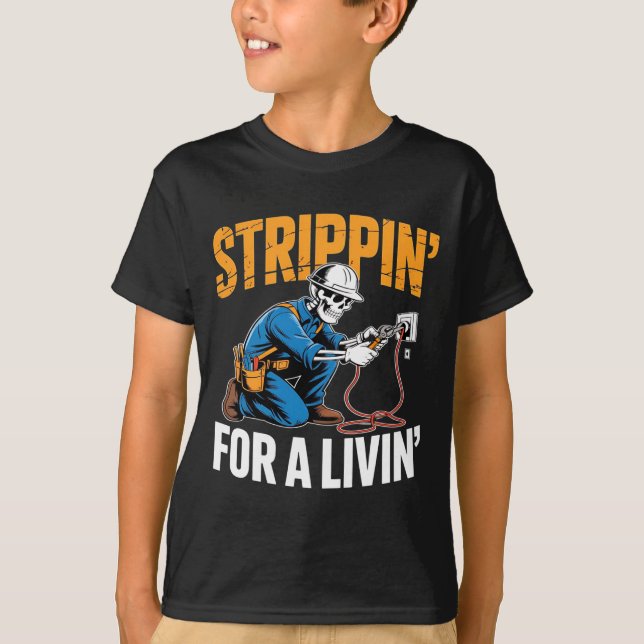 Camiseta Funny Skeleton Electrician N For A Livin Long Slee (Frente)