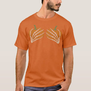 Camiseta Funny Skeleton Hand Pumpkin Bra Halloween Costume