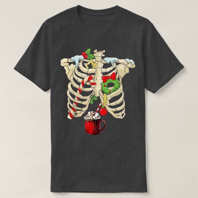 Camiseta Funny Skeleton Rib Cage Chocolate Quente Frio (Frente do Design)