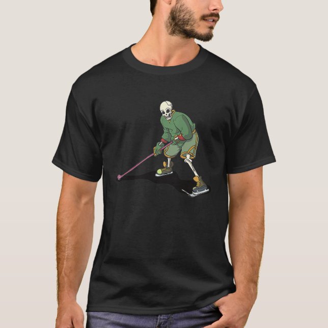 Camiseta Funny Skeleton Skull Playing Ice Hockey At Hallowe (Frente)