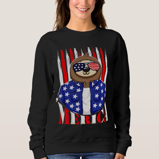 Camiseta Funny Sloth 4 de julho Merica Quarto de Patriótico (Frente)