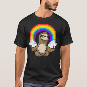 Camiseta Funny Sloth Buddha Zen Yoga Meditation Rainbow