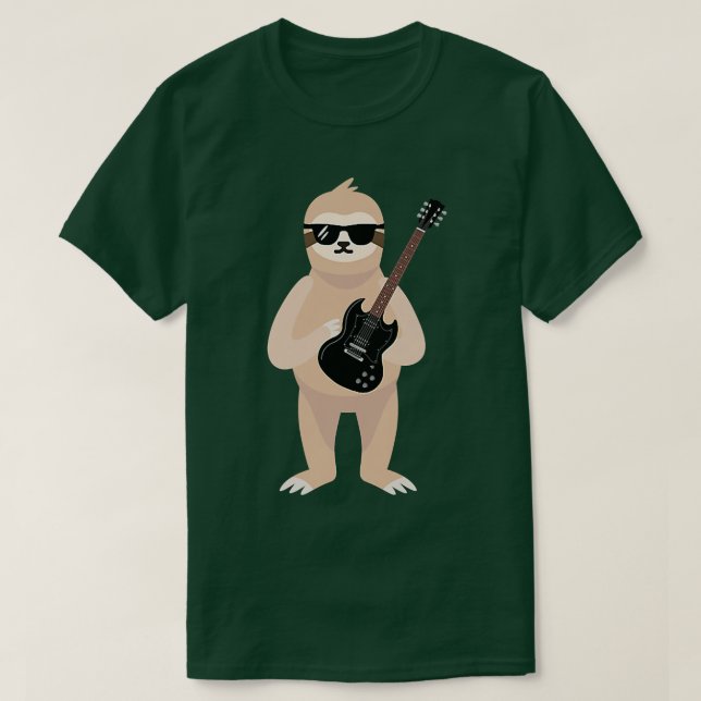 Camiseta Funny Sloth Wearing Sunglasses Playing Electric Gu (Frente do Design)