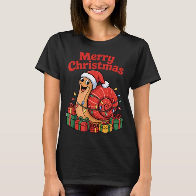 Camiseta Funny Snail Santa Hat Animals Lovers Ugly Christma (Frente)