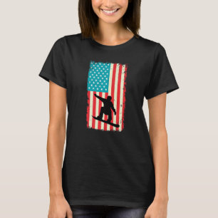 Camiseta Funny Snowboard Retro Snowboarder Bandeira America
