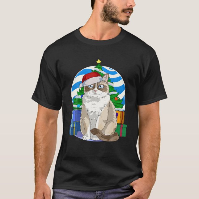 Camiseta Funny Snowshoe Cat Santa Christmas Tree Decor (Frente)