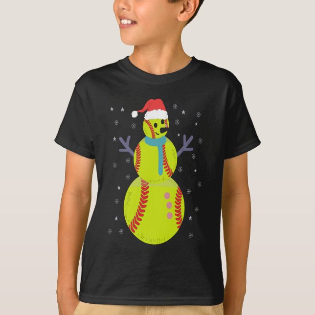 Camiseta Funny Softball Snowman Christmas New Year Gift (Frente)