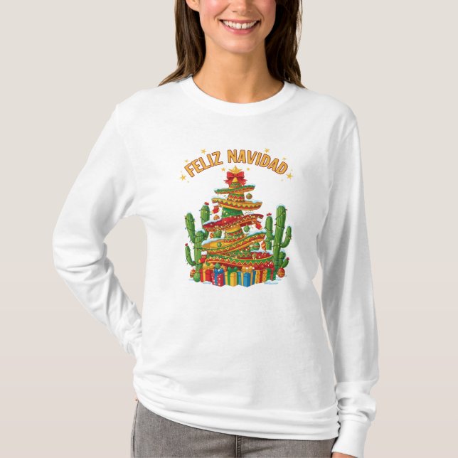 Camiseta Funny Sombrero Stack Christmas Tree Feliz Navidad (Frente)