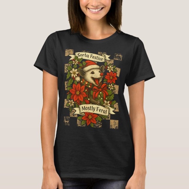 Camiseta Funny Sorta Festive Mostly Feral Ssum Christmas Os (Frente)