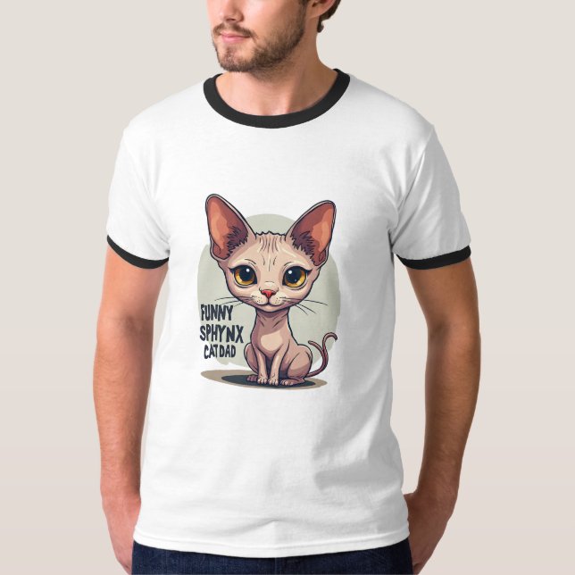 Camiseta Funny Sphynx Cat Dad Cartoon Art (Frente)