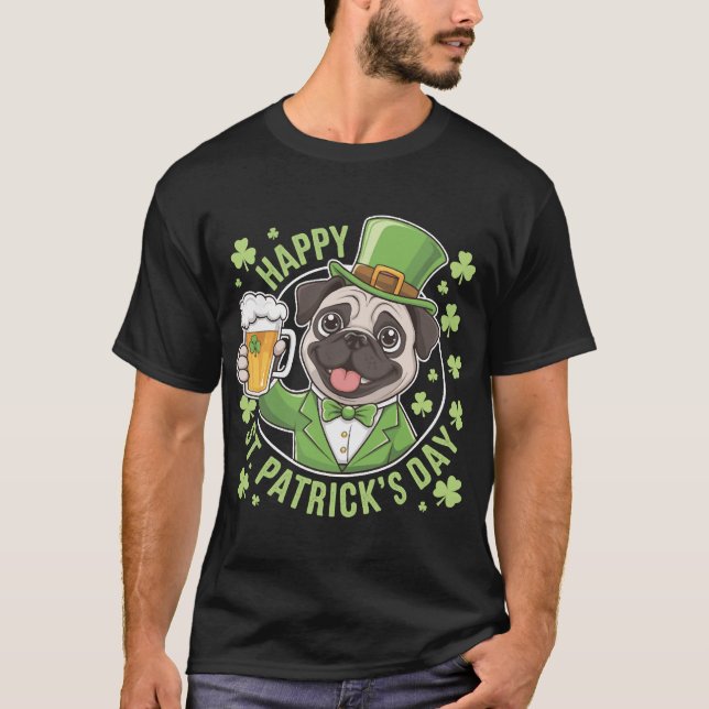 Camiseta Funny St. Patrick�s Day Pug with Beer Mug (Frente)