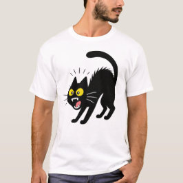 Camiseta Funny Startled Black Cat Cartoon Illustration