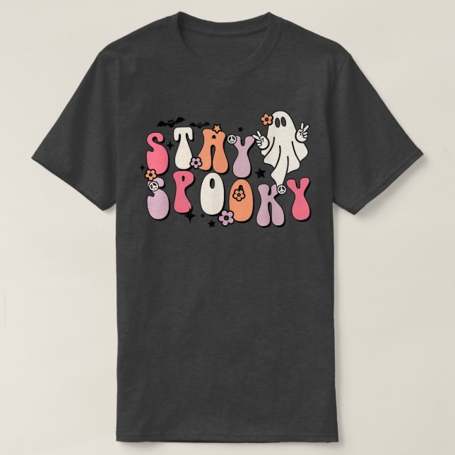 Camiseta Funny Stay Spooky Vibes Retro Floral Ghost Hippie  (Frente do Design)