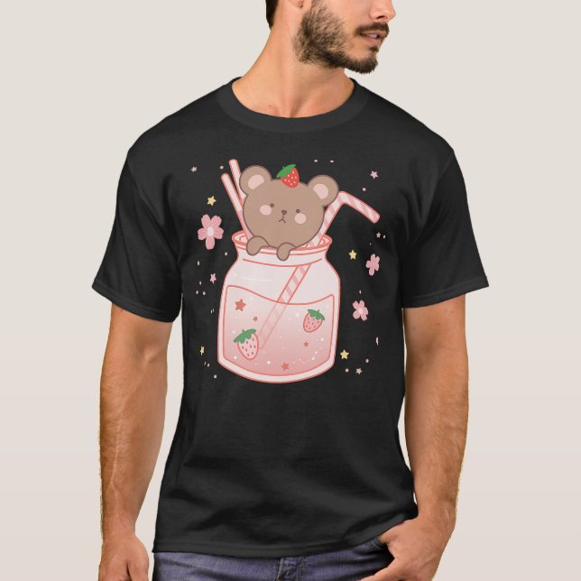Camiseta Funny Strawberry Bear Cute Kawaii Aesthetic (Frente)