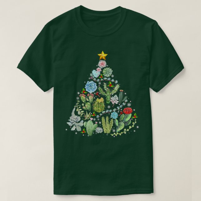 Camiseta Funny Succulent Christmas Tree Cactus Gardener Xma (Frente do Design)