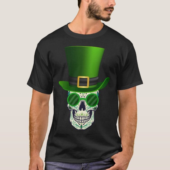 Camiseta Funny Sugar Skull Saint Patricks Day of Dead (Frente)