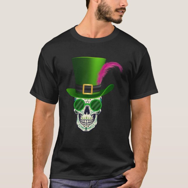 Camiseta Funny Sugar Skull Saint Patricks Dia do Morto Pull (Frente)