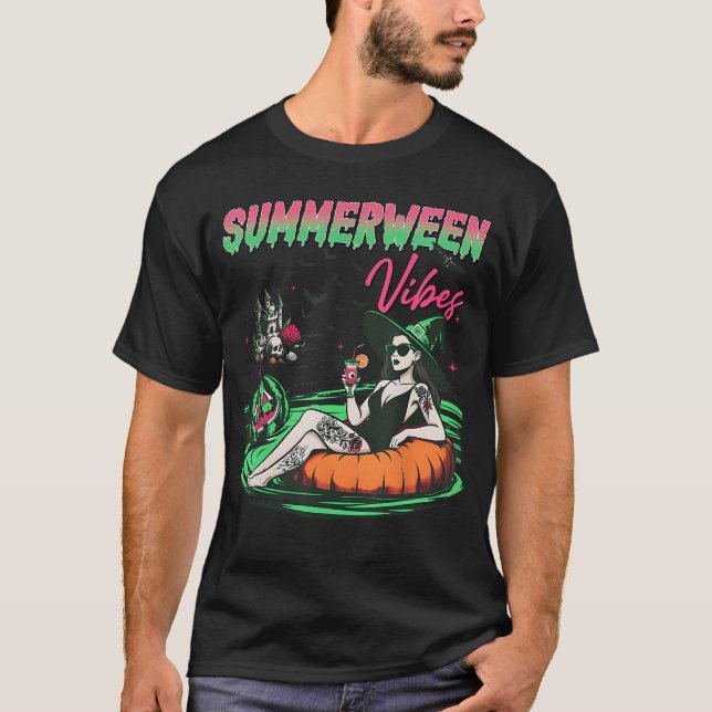 Camiseta Funny Summerween Vibes Pumpkin Spooky Vacation Sum (Frente)