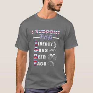 Camiseta FUNNY SUPORTA ARMAS LGBT Liberdade Cerveja Tacos P