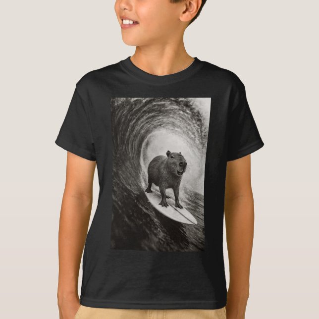 Camiseta Funny Surfing Capyra Selfie On Surfboard Beach Ani (Frente)