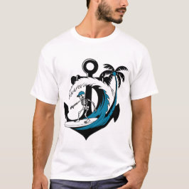 Camiseta Funny Surfing Skeleton Beach Vibes Summer Surf Tee