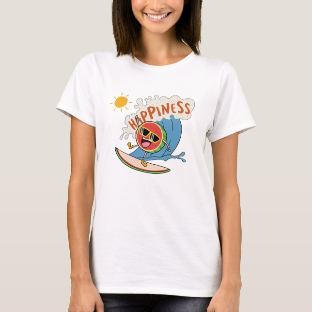 Camiseta Funny Surfing Watermelon Tee – Feel-Good Vibes (Frente)