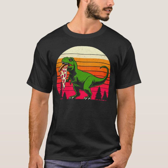 Camiseta Funny T Rex Pizza Retro Sunset Dinosaur (Frente)