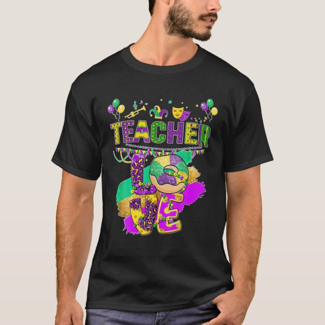 Camiseta Funny Teacher Mardi Gras Family Matching Outfit (Frente)