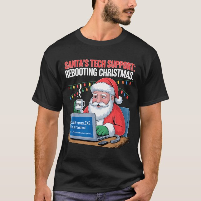 Camiseta Funny Tech Santa Support Rebooting s (Frente)