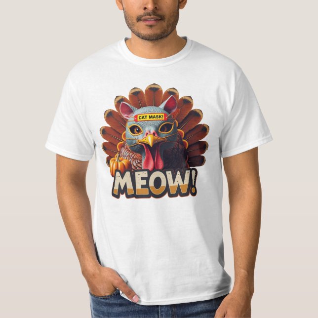 Camiseta Funny Thanksgiving Turkey Meow  (Frente)