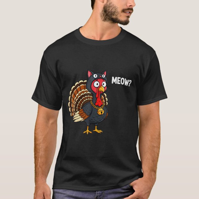Camiseta Funny Thanksgiving Turkey Meow Cat Disguise Men Wo (Frente)