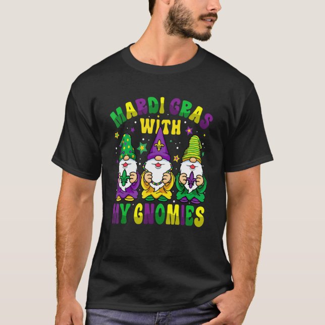 Camiseta Funny Three Gnomes Mardi Gras Parading With My Gno (Frente)