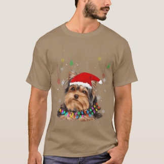 Camiseta Funny Tibetan Terrier Dog Santa Hat Natal Ligh