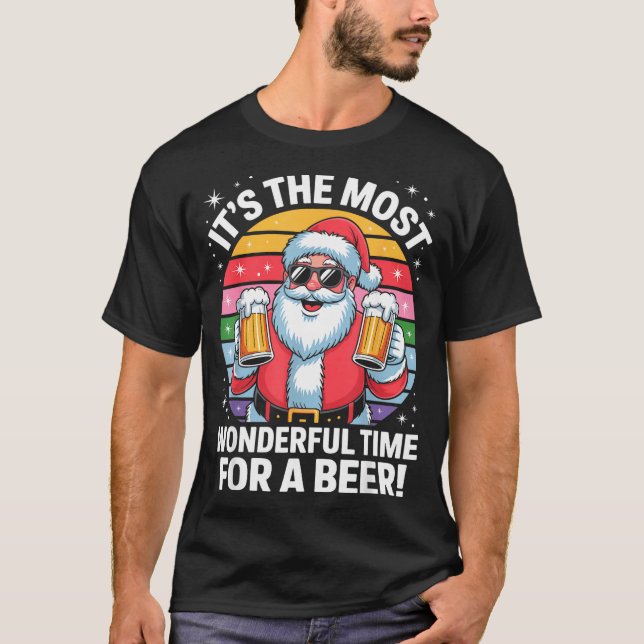 Camiseta Funny Time For A Beer Santa Christmas  (Frente)
