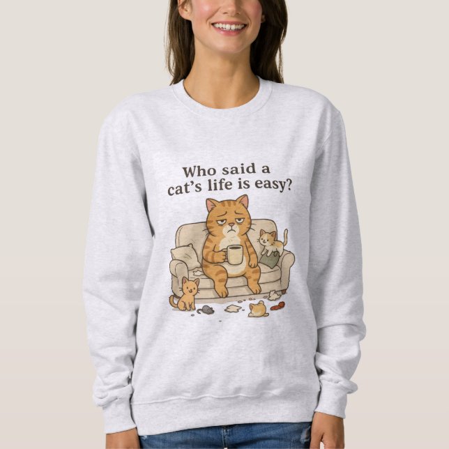 Camiseta Funny Tired Cat Coffee Illustration Sweatshirt (Frente)